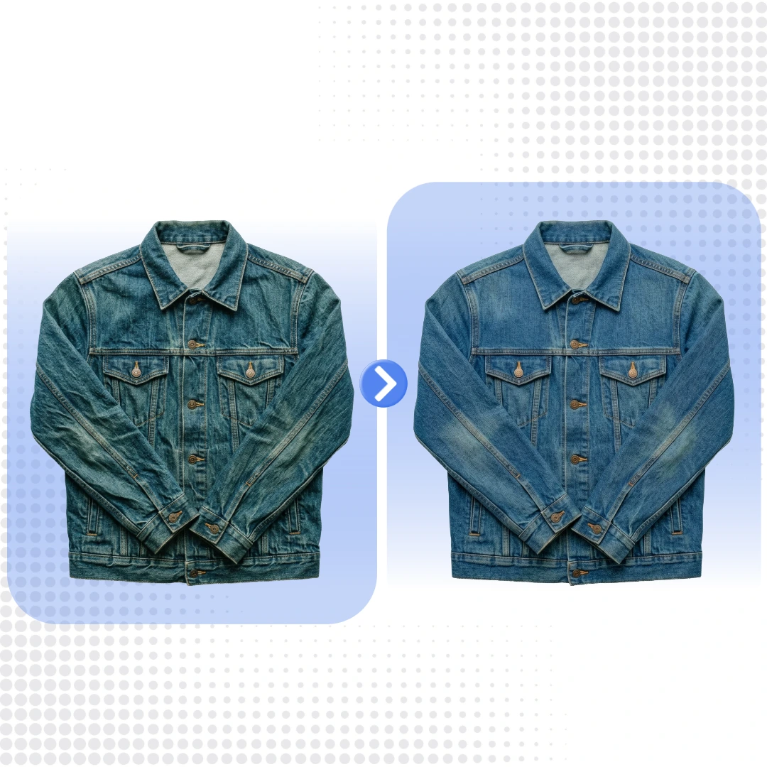 AI clothes wrinkle removal denim jacket example output